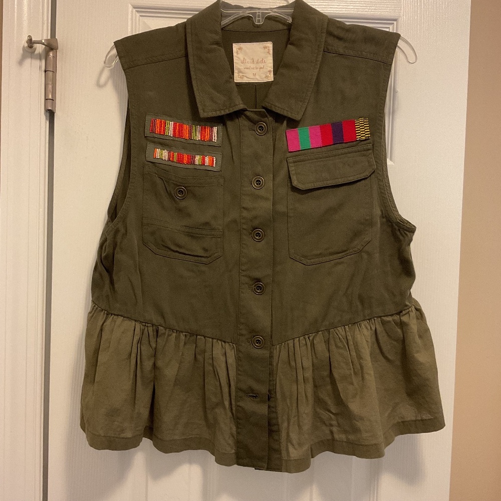 Altar’d State Military Green Vest with ruffle medium